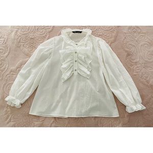 Zara Ruffle Trim Jabot Collar Blouse